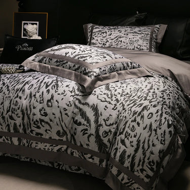 Dark Brown Print Zebra Patchwork Duvet Cover, 1000TC Egyptian Cotton Bedding Set